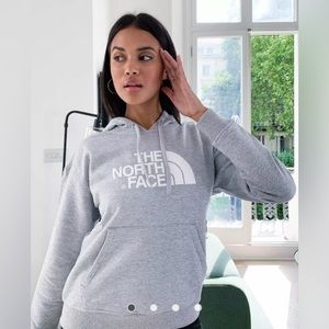 The North Face Grey and White Logo Hoodie Size XL